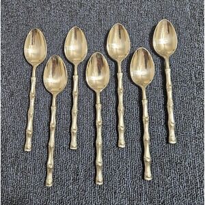 Oxford Hall JADE Teaspoons 6.5" Textured Bamboo Cane Stainless Flatware Set Of 7